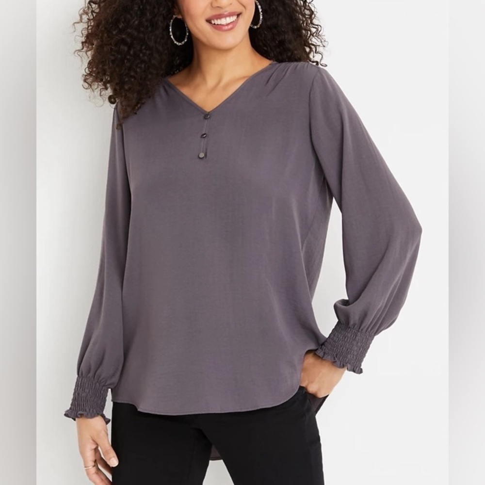 Maurices Solid Button Front Tunic Blouse